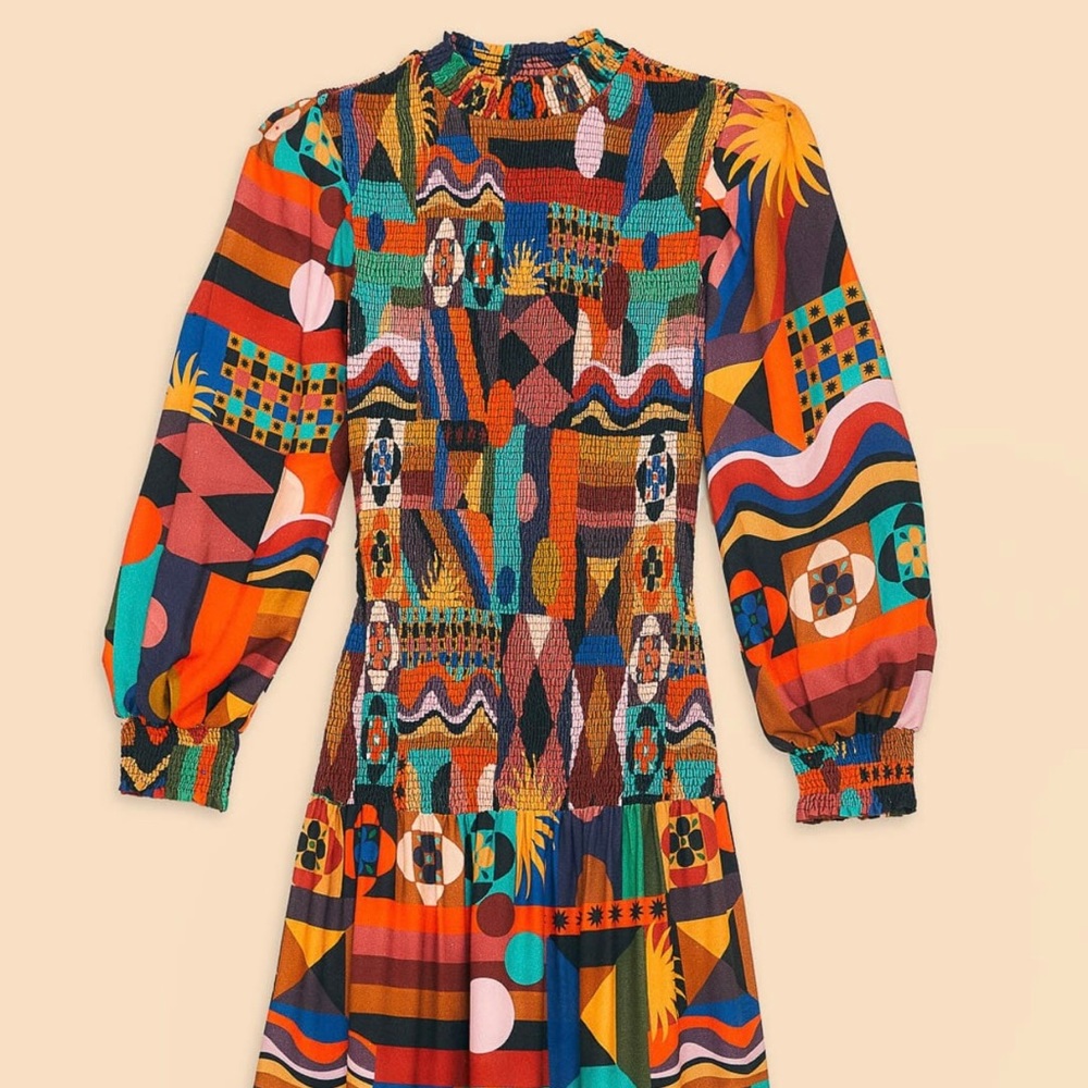 Farm Rio Multicolor Tropical Shapes Lenzing Ecovero Viscose Midi Dress